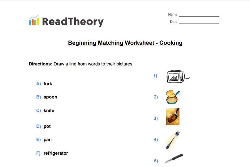 Activity 5.7 matching cooking methods