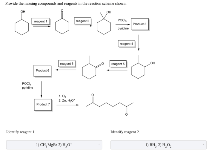 Provide the missing compounds and reagents in the reaction scheme.